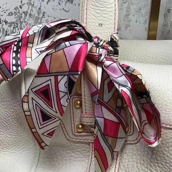 Dooney and Brourke Cream and Pink Pebbled Leather Bag Vintage Marchesa Satchel - Picture 4 of 16